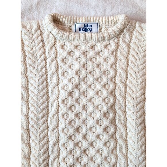 John Molloy VTG Fisherman Cable Knit Ireland Virgin Wool Sweater Adult LG Ivory - Picture 4 of 7